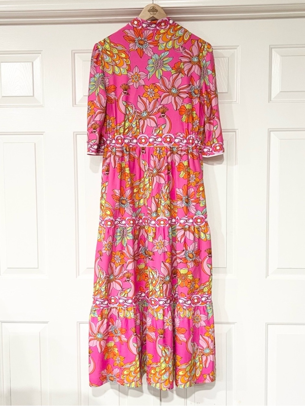 Jude Connally | Twirling Peacock Spring Pink Maxi Dress - Picture 2 of 3